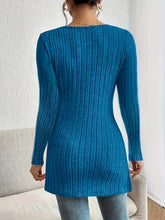Slit Ribbed V-Neck Long Sleeve T-Shirt OutfitFlow